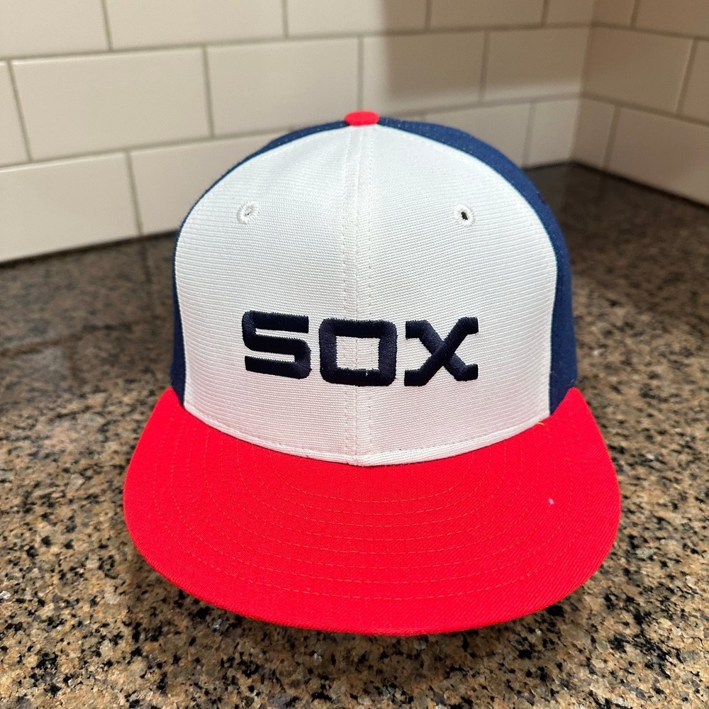 Vtg 80s Chicago White Sox New Era 59Fifty Hat 7 3/8 Leather Headband Deadstock